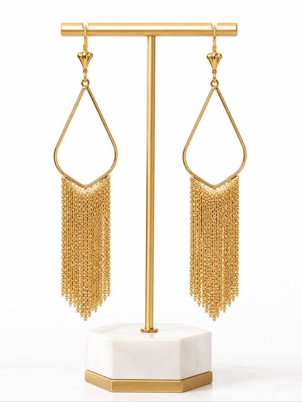 Gold Teardrop Chain Fringe Earrings | Statement Dangle | 3" Long | NWOT